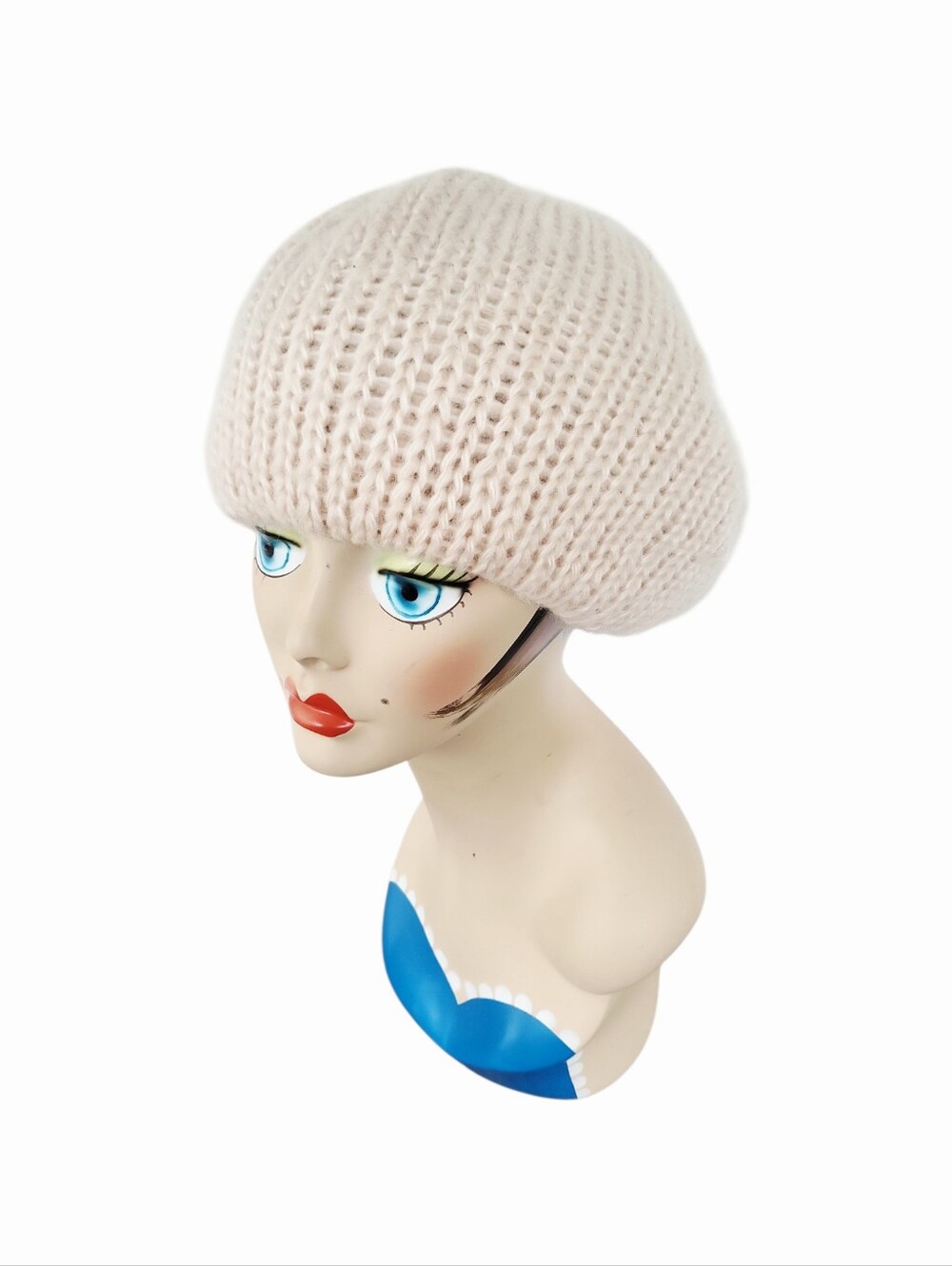 Vintage Aris Neutral -Nude Beige Chunky Knit Beret Hat O/S